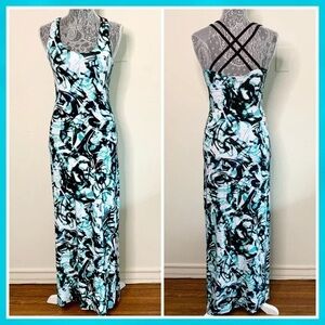 Bebe Blue and white Swarovski maxi dress #maxidress Swarovski
